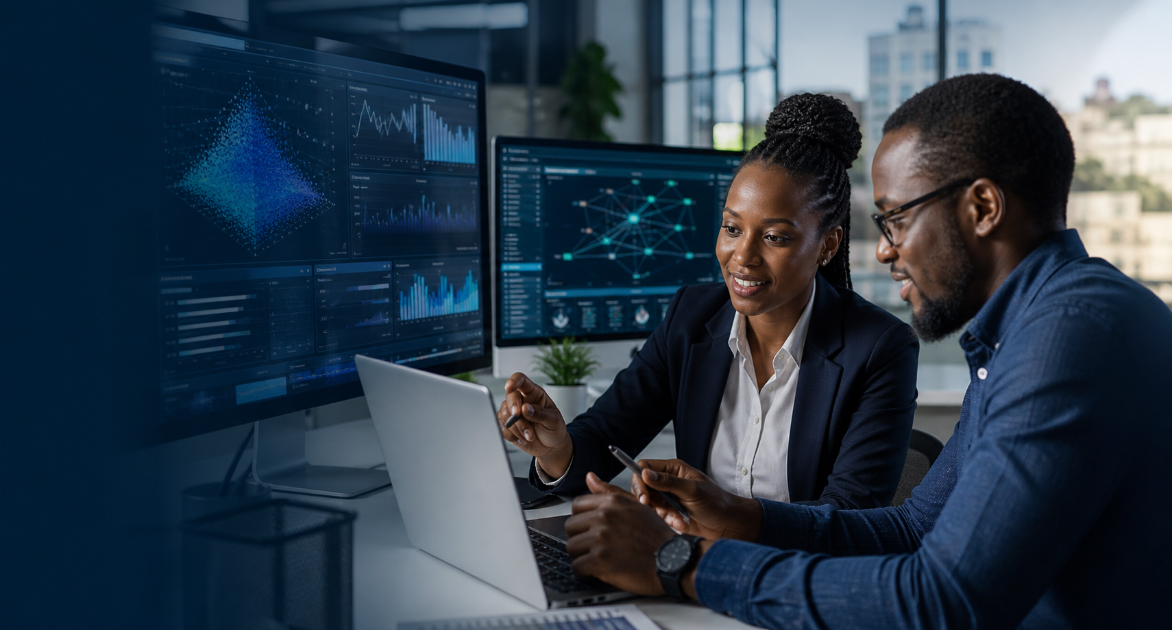 KODATA data scientists analyzing dashboards and building machine learning solutions
